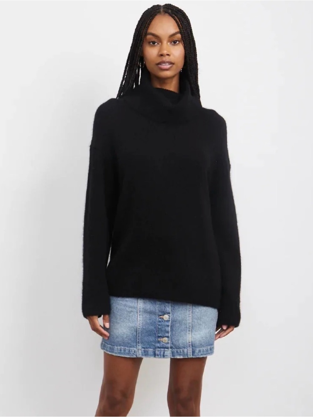 Rails Estelle Cashmere Silk Black Cowl Turtleneck Sweater - #195